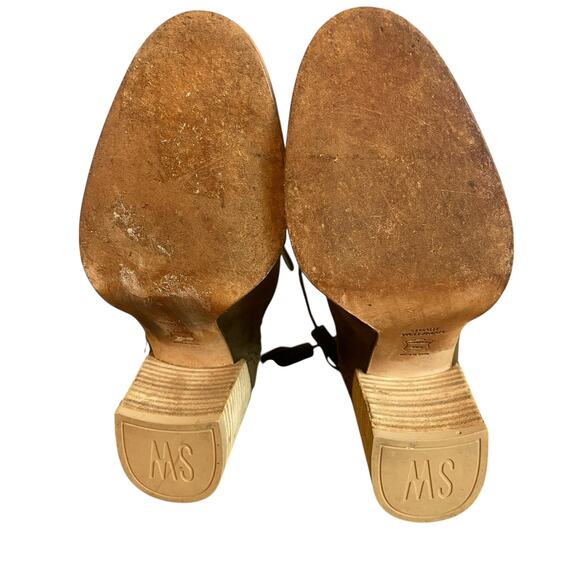 Stuart Weitzman Wallawalla Suede Block Heel Booties Olive Green 7M - Picture 6 of 9